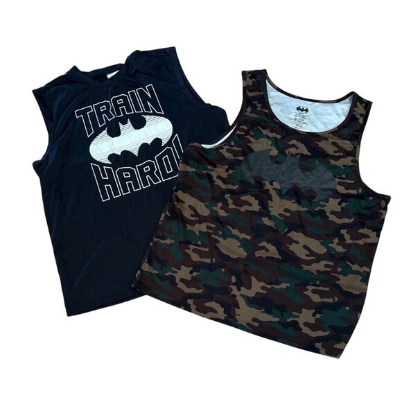 Batman Tank Top Lot Mens Sleeveless XL Camo & Black Train Hard Gym Work Out - Picture 1 of 8